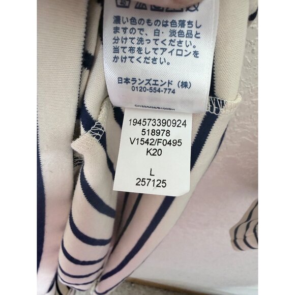 Lands End Cotton Striped Belted Robe L Beige & Navy‎ Lounge - Picture 3 of 8